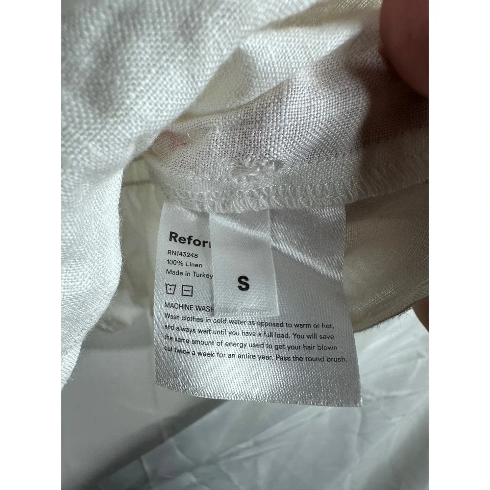 Reformation White Linen Smocked Peplum Puff Sleeve Top Square Neck Small